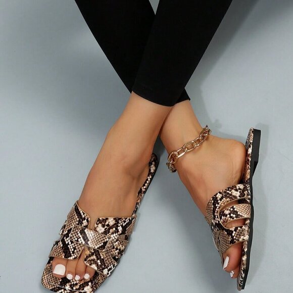 Multicolor Fashionable Women's Snakeskin Embossed Slide Sandals - Picture 6 of 7